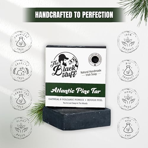 The Black Stuff All Natural Bar Soap for Men Handmade Cold Process Soaps with Organic Ingredients and Essential Oils - Mens Soap for Daily Use, Atlantic Pine Tar (5 Packs)