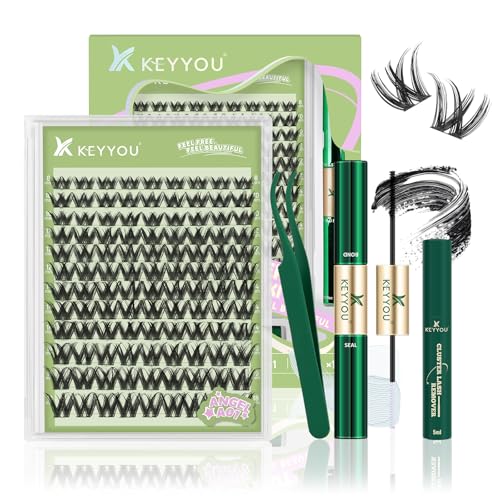 KEYYOU LASH Extension Kit 108Pcs Angel Lash Clusters Kit Thick Eyelash Extension Kit with Glue and Seal,Tweezers,Remover for DIY lash extension kit at Home£¨Kit-Angel A01-D-8-18MIX£©