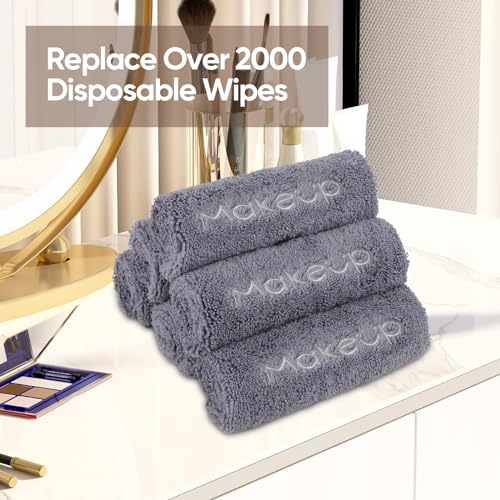 HOMEXCEL Makeup Remover Wash Cloth 12 Pack, Soft Quick Dry Facial Cleansing Makeup Towels, Fingertip Face Towel Washcloths for Hand and Make up, 13 x 13 Inch, Grey