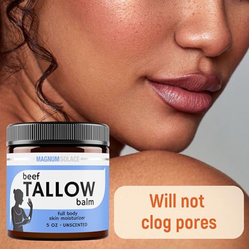 Beef Tallow for Skin ? Just 2 Ingredients ? Natural Tallow & Sweet Almond Oil, 5 oz Unscented Moisturizer for Dry & Sensitive Skin ? Hydrating Balm