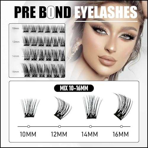 Self Adhesive Eyelashes No Glue Lash Clusters, HKKHZZ Press-on Lashes 10/12/14/16mm Individual Lash Extension Kit with Lash Tweezers, Self-adhesive False Eyelashes Natural DIY Eyelash Extension Kit