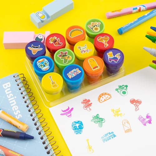 36PCS Fiesta Party Favors - 24PCS Temporary Tattoos & 12PCS Stamps - Ideal Mexican Cinco de Mayo Taco Themed Birthday Card Decorations Supplies Goodie Bag Cute Rewards for Boys Girls Kids Gifts Prizes