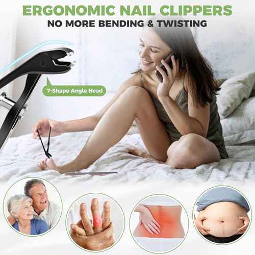 Toenail Clippers for Thick Toenails for Seniors, Angled Head Large Toe Nail Clippers for Men, Heavy Duty Nail Clippers with Wide Jaw Opening, Fingernail Clipper Nail Cutter with Long Handle