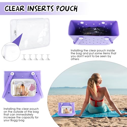 16 PCS Beach Bag Accessories Including Bag Hooks, Insert Key Chain Holder, Divider Tray, Clear Insert Bags,Replacement Rivets,Phone Holde (white)