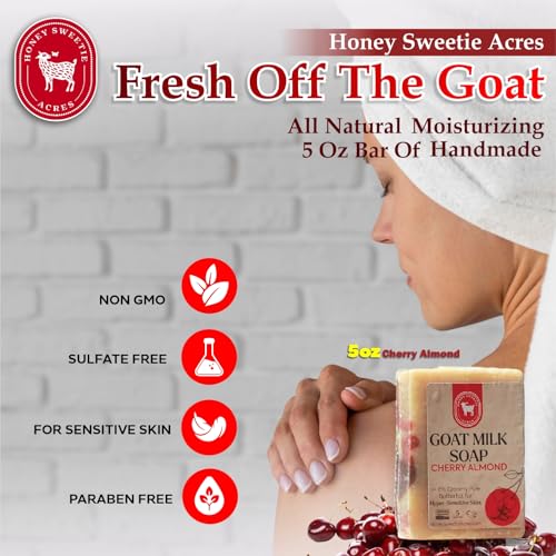 Honey Sweetie Acres Cherry Almond Goat Milk Soap - Handmade 5 oz Bar, Made with Natural Ingredients, Moisturizing & Gentle, Made in the USA