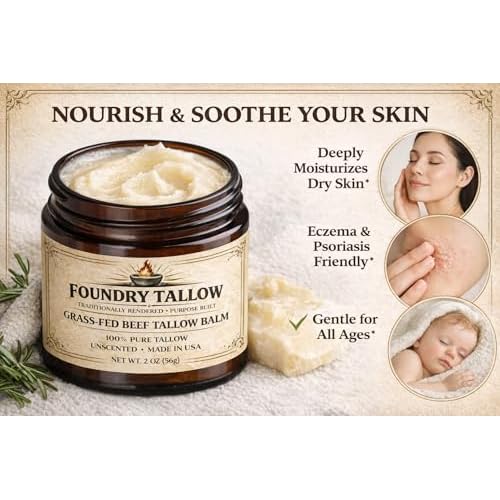 Balm - 100% Pure Grass-Fed Beef Tallow for Skin Care, Unscented, No Seed Oils, Traditionally Rendered Tallow Moisturizer for Skin - 2 oz (56 g)