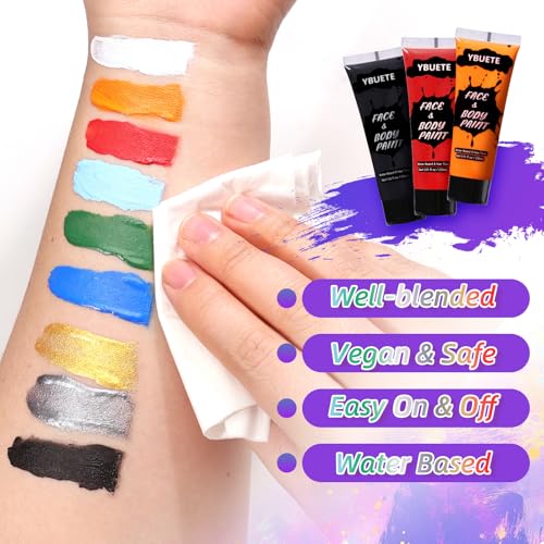 3Pcs Face Body Paint, Professional Paint for Halloween Cosplay Costume Party, Full-coverage Multi-Color Cream Makeup Body Paint for Adult Halloween Cosplay SFX Makeup Paint (White+Black+Red)