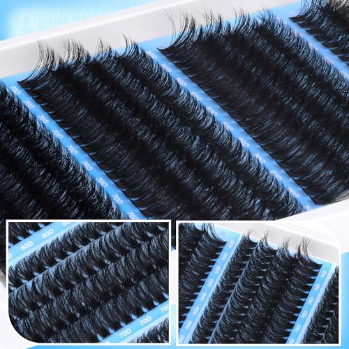 Lash Clusters Volume Eyelash Clusters 50D+60D+70D+80D Lashes Clusters 320pcs 4 Style Mix Wispy Cluster Eyelash Extension Thick DIY Individual Lashes D Curvature False Eyelashes, 10-16mm