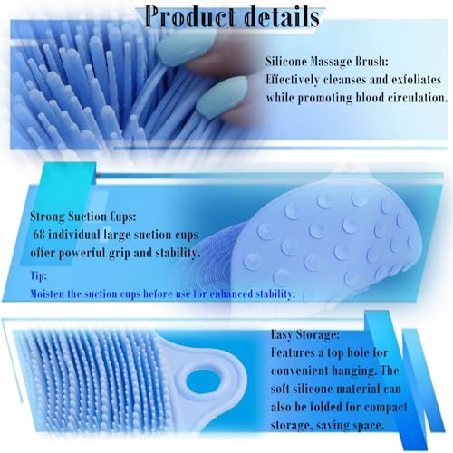 Silicone Shower Foot and Back Scrubber Mat - 21.3" Foot Massager ,Strong Suction Cups Non-Slip, Hands-Free Dead Skin Remover & Exfoliator for Elderly & Pregnant Women, No Bending Required (Blue)