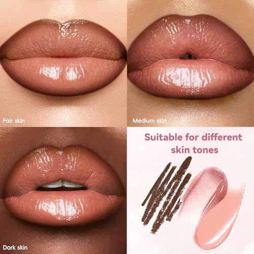 Noerrors 3 in 1 Nude Peach Lip Kit with Beige Liquid Lipstick Hydrating Lip Gloss Liner Trio, Matte Velvet Lip Glaze Moisturizing Lip Gloss and Creamy Lip Pencil Set, Long Wear Glossy Pale Lip Combo