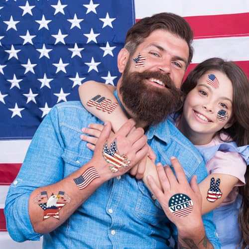 winthrop 240 Pcs 4th of July Temporary Tattoos for Kids - Individually Wrapped, Waterproof & Safe USA Flag & Election Designs, Perfect for Independence Day, 60 Unique Patterns