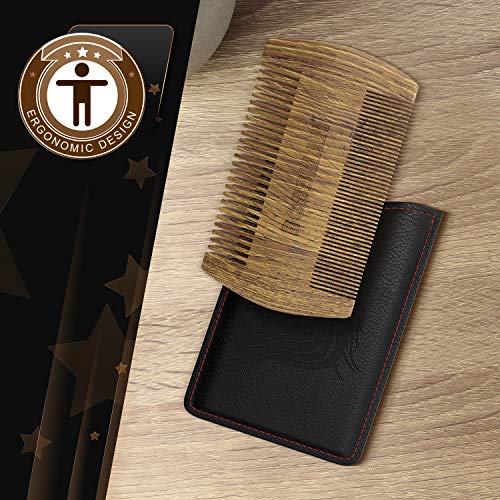 Bossman Pocket Size Sandalwood Comb with Protective Case - Fine and Wide Tooth for Beard, Mustache, and Hair Shaping Tool