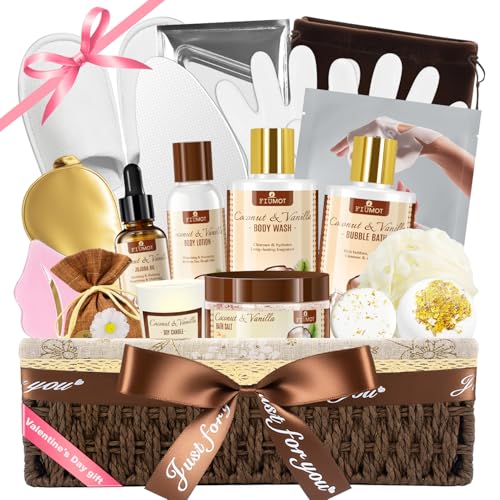 Bath and Body Gift Basket Set for Women - Coconut Vanilla Spa Gift Basket - Premium 21?Piece Luxury Bath & Body Gift Set for Self Care - Gift ready for Valentines Birthday Gifts