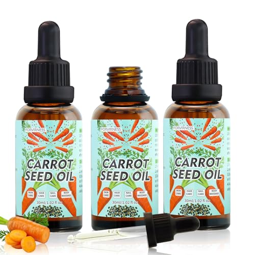 3Pack Carrot Seed Oil, Pure Unrefined Cold Pressed Daucus Carota Moisturizer for Hair Skin and Nails, Carrot Seed Moisturizer with Caratone for Face and Lip Care, Body Massage oil