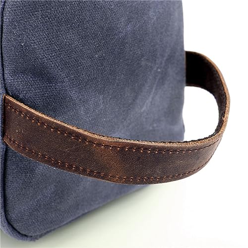 Toiletry Bag For Men Dopp Kit Durable Waxed Cotton Canvas With Leather Handle Toiletry Organizer Water-resistant Shaving Bag for Toiletries (Waxed Canvas, Grey)