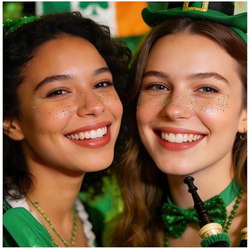 12 Sheets St Patricks Day Face Tattoos Stickers Glitter Green Shamrock Freckles Temporary Tattoo for Body Saint Patrick Day Clover Face Sparkle Makeup Accessories for Women Irish Party(face12)