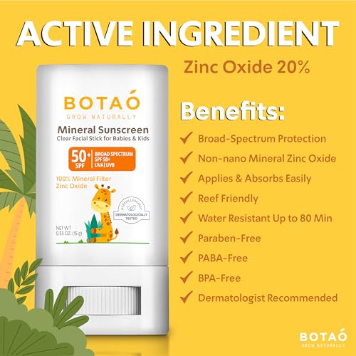 baby Mineral Sunscreen Stick 100% Zinc Oxide SPF 50+ Water Resistant UVA/UVB Protection Easy to Apply Fragrance Free, babies & kids, for sensetive skin, Unscented