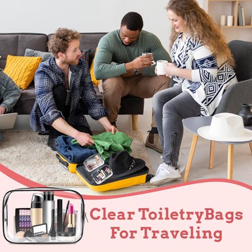12 PCS Clear Makeup Bags, Clear Toiletry Bags with Zipper, Portable Transparent Toiletry Bags for Travel (Black, Medium)