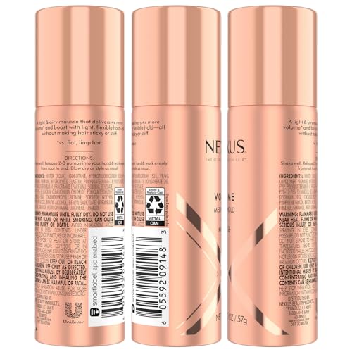 Nexxus Travel Styling Bundle ? Comb Thru Flexible Hairspray (1.5 Oz) 2-Pack + Volume Medium Mousse (2 Oz) 2-Pack, Anti-Humidity, Frizz Control, Rose Fragrance