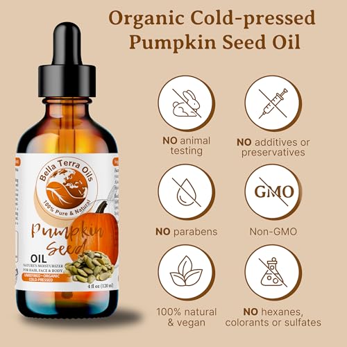 Bella Terra Oils - Organic Pumpkin Seed Oil 2oz - Pure Organic Pumpkin Essence, Boasting Linoleic Acid & Vitamin A, For Skin That Tells a Tale of Elegance