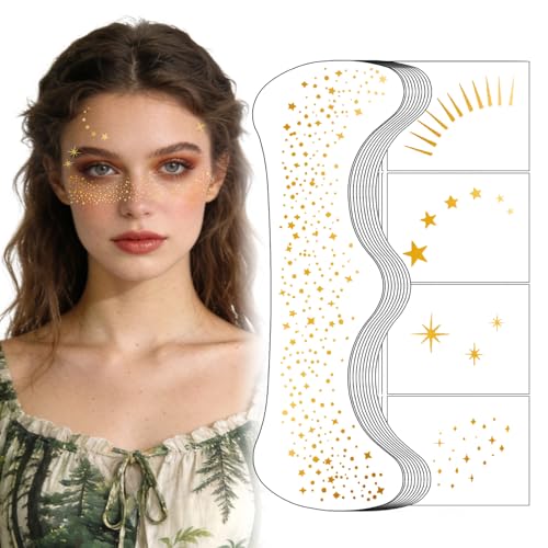 20PCS Glitter Freckles Face Tattoos Sparkle Freckle Makeup Patches Gold Temporary Face Tattoos Long Lasting Glitter Freckles for Women