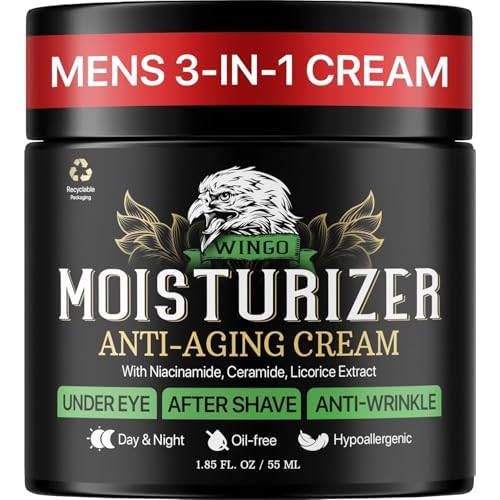 Mens Face Moisturizer Anti-Aging Cream - Lightweight After Shave Lotion for Men - Day & Night Hydrating Skin Care with Niacinamide Collagen Ceramides - Fast-Absorbing Non-Greasy 1.85oz