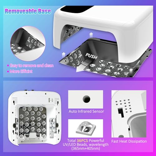 Interchangeable Light Panel & Battery - Cordless Rechargeable 72W AI UV LED Nail Lamp with Metallic Reflector & Base, Professional Salon-Grade Wireless Gel Nail Dryer Fast Curing Light (White)
