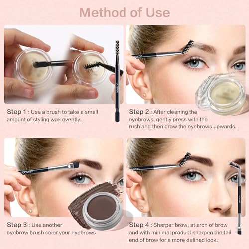 UCANBE Waterproof Eyebrow Gel + Eyebrow Styling Wax 2 in 1 Makeup Kit with 2 Pcs Dual-ended Adjustable Freely Eyebrow Brush Makeup Long Lasting Eyebrows (01 Gel/Brown Pomade, Standard)