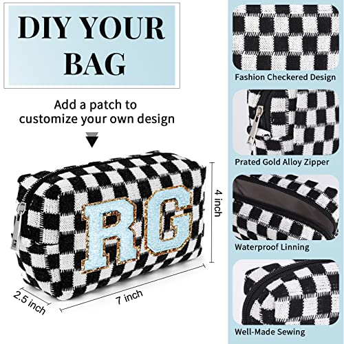 SOIDRAM 6 Pcs Checkered Makeup Bag Preppy Cosmetic Bag Bulk Pink Black Makeup Pouch Personalize Travel Toiletry Bag Organizer Cute DIY Makeup Brushes Storage Bag for Women