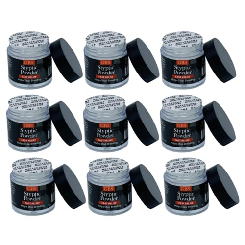 G.B.S Styptic Powder Jars for Shaving Nicks, Razor Cuts, Canker Sore (5gm Each) (9), White