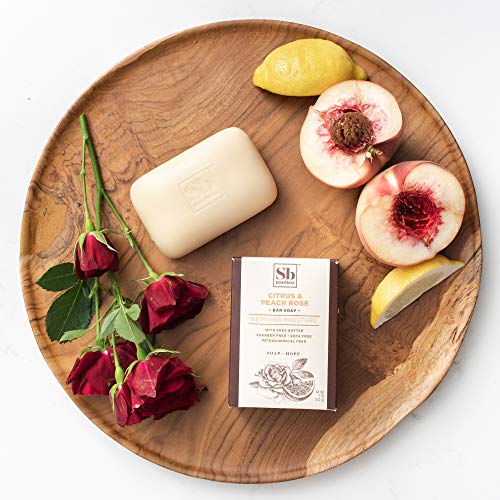 Soapbox Bar Soap, Moisturizing & Exfoliating Bar Soap with Shea Butter & Olive Oil - Citrus & Peach Rose Scented Bath Soap, Natural, Eco-Friendly, Vegan for Hands and Body - Paraben, Gluten & Cruelty Free 5oz. (Pack of 3)