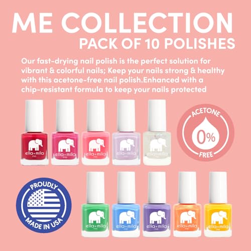 ella+mila Professional Nail Polish Set - Quick Dry Nail Polish - 10 Pack Vibrant Colors - Vegan Non-Toxic Fingernail Lacquer for Kids & Women - Long-Lasting & Chip Resistant (10 Pack x 0.24 fl oz)