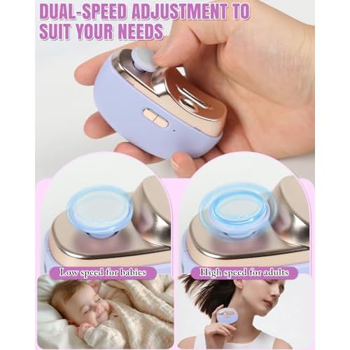 Electric Nail Clipper - 3-in-1 Trim/File/Polish with Nail Debris Catcher, 2 Speed Modes, LED Light, Type-C Rechargeable (for Fingernails),Purple