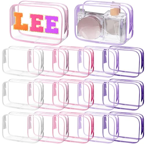 15 Pcs Clear Makeup Bag with Zipper PVC Toiletry Bag Portable Waterproof Make up Pouches Clear Makeup Case Organizer for Women Travel Toiletries Bathroom Organizing (Pink and Purple)