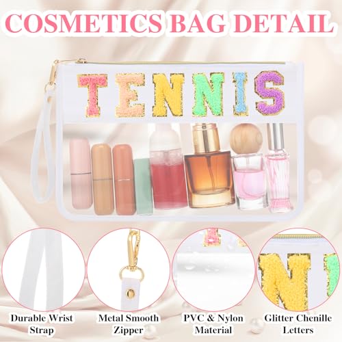 2 Pcs Tennis Cosmetic Bag Gifts for Girl Makeup Bags Pink Clear PVC Waterproof Toiletry Zipper Travel Pouch for Women Girls Tennis Lovers Players Valentine Gifts