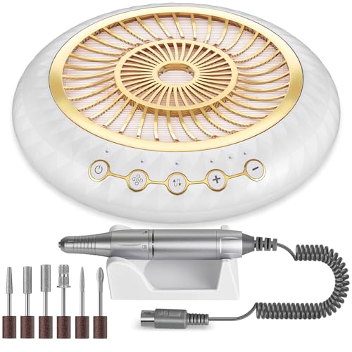 2 in 1 Nail Dust Collector Quiet , 5000RPM Vacuum Fan Extractor with Reusable Filter & 30000RPM Electric Nail Drill File Professional with 6 Bits - Home/Salon Use, Pros Tech & Beginners