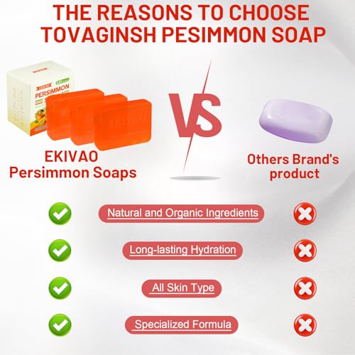 3Pack Natural Persimmon Soap Bar for Body Odor Control, Organic Deodorant Body Persimmon Bar Soap for Old People Smell, Remove Odor Bath Soap for Women & Men