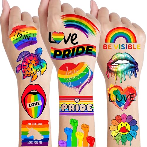 86+ PCS LGBT Gay Pride Tattoos For Women Men Adults, Rainbow Temporary Tattoos, Fake LGBTQ Pride Face Tattoos Stickers Body, Rainbow Pride Day Party Accessories Equality Parades Celebrations Festivals