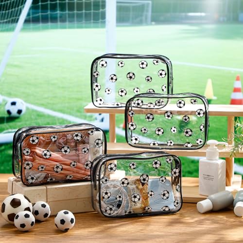 Kacctyen 36 Pcs Soccer Clear Makeup Bag with Zipper Bulk Sport Goodie Clear PVC Pouch Organizer Waterproof Travel Case for Woman Team Gifts Birthday Decorations Supplies