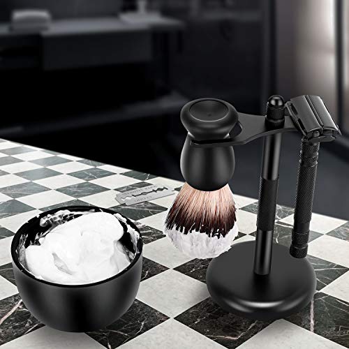 SANWA Deluxe Shaving Kit for Men,Includes Safety Razor,Shaving Stand,Shaving Brush and Stainless Steel Shave Soap Bowl,Begin Quality Shave at Home