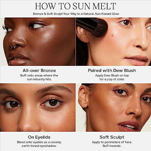 Saie Sun Melt Duo - The Big Brush - Soft, Multi-Use Liquid + Cream Makeup Brush With Synthetic Bristles Bundled With Sun Melt Bronzer in Medium Bronze - Buildable Cream Contour, Velvet Finish (1 oz)