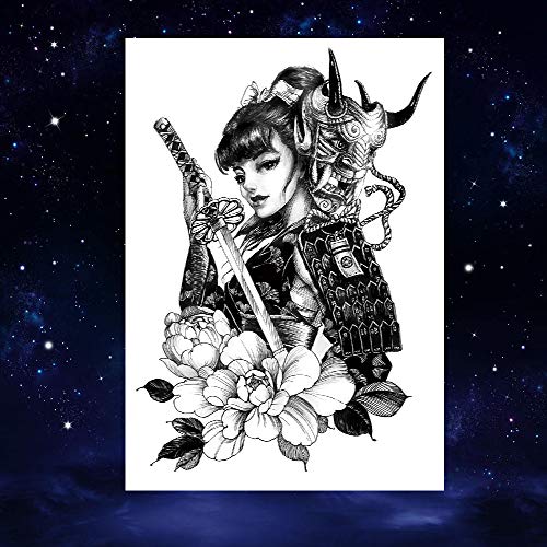 6 Sheets Black Japan Warrior Samurai Goldfish Geisha Bird Lotus Prajna Rabbit Temporary Tattoos