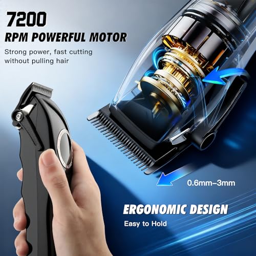 Professional Hair Clippers for Men, 2-in-1 Clipper and Trimmer Set with 7200RPM Motor, Cordless Hair Cutting Kit with LED Display, Adjustable Length Beard Trimmer for Barbers or Home, Mens Gift