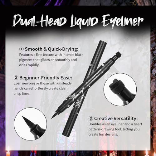 Halloween Makeup Kit for Goth Cosplay, Black Lip Liner Pencil, Matte Lipstick & Black Liquid Eyeliner Stamp, Long-Lasting Makeup Kit for Halloween Cosplay Goth SFX Looks