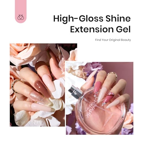 Beetles Poly Nail Extension Kit, 12 Colors Pink Nude Poly Nail Gel Clear White Glitter Poly Extension Gel Nail Kit Lazy Afternoon Nail Extension Gel Nail Art Design Gifts for Women