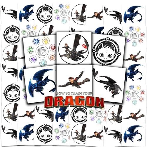 How to Train Your Dragon Tattoos Party Favors Bundle ~ 70+ Perforated Individual 2" x 2" Temporary Tattoos for Kids Boys Girls | How to Train Your Dragon Party Supplies