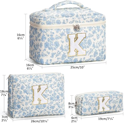 Birthday Gifts for Teen Girl Women, Personalized Initial Makeup Bag Quilted Cosmetic Bag Make Up Bags Travel Toiletry Bags Teen Girl Gifts Trendy Stuff Mothers Day Gift for Wife Mom Daughter Friends
