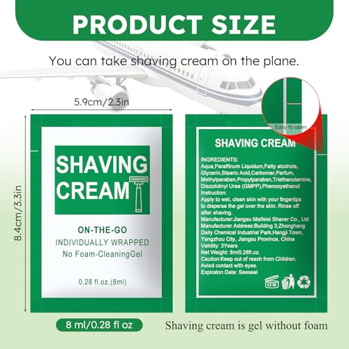 Travel Size Shaving Cream Bulk-Pack of 100,Individually Wrapped 8 ml/0.28 fl oz Mini Disposable Shaving Cream in Bulk for Hotel,Homeless,Shelter,Charity