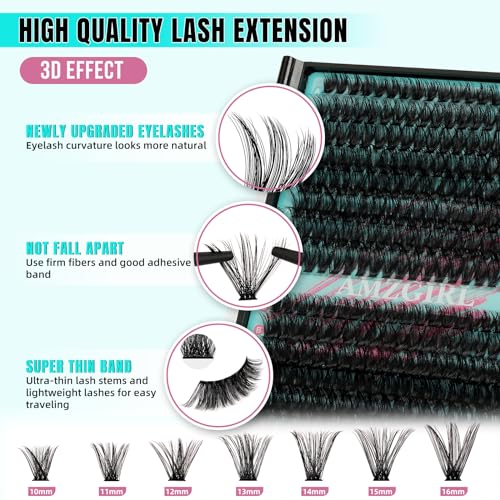 Lash Extension Kit 320Pcs,DIY Individual Lashes Clusters Kit,Lash Bond And Seal,Lash Remover For Eyelashes Extensions,Lash Applicator Tool For False Eyelash Cluster Kit At Home(7090D,D-Mix10-16mmKit)