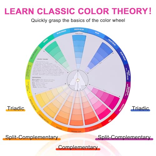 Color Wheel, Creative Color Wheel, Paint Mixing Learning Guide, Art Class Teaching Tool for Makeup Blending Board Chart Mix Colours 9.1 Inch